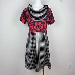 Dumb Clothing Dress Womens Small Mini Hoodie Mixed Media Floral Boho Funky Red